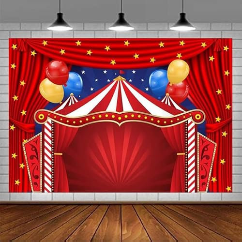 Grand Chapiteau Cirque Party Photographie Toile de Fond Carrousel Carrousel Rouge Tente Baby Shower Anniversaire Rideau Rideau Étoiles Ballon 300x200