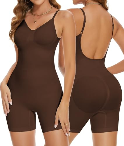SHAPERIN Shapewear för dam kroppsformande kroppsdräkt för kvinnor reducerande magkontroll kroppsformare helkroppsformare, Brun, S