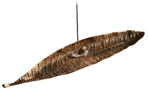 INGJIA Porte-Encens, 21 cm Support d’encens Métallique Brûleur d'encens en Forme de Feuille, Porte-Bâton d'encens Cendrier Porte Encens Batonnet Décor À la Maison Parfum(Cuivre Rouge)