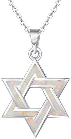 FANCIME Davidstern Kette Damen, Solide 925 Sterling Silber Davidstern Anhänger mit Synthetisch Opal, Halskette Geschenk Für Damen Frauen, Kettenlänge: 45 cm
