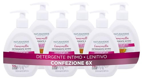 Naturaverde | Natural Beauty - Detergente Intimo Lenitivo pH 3.5, con Estratto di Camomilla e Complesso Prebiotico, 6 x 300ml