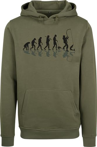 Baddery Geschenke für Männer : Pullover : Angler Evolution - Kapuzenpullover für Herren - Angelkleidung Angel Zubehör (Olive L)