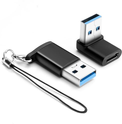 BORLTER CLAMP Adaptador USB a USB C 2-Pack, Adaptador USB 3.1 Macho a USB C Hembra en ángulo Recto Compatible con MacBook/MacBook Pro, Galaxy Type-C, Tablet, Portátil y más.