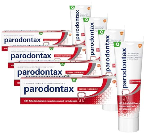 Parodontax Classic Fluoridfrei Zahnpasta, 1x75ml, hilft Zahnfleischbluten zu reduzieren und vorzubeugen (Packung mit 4)