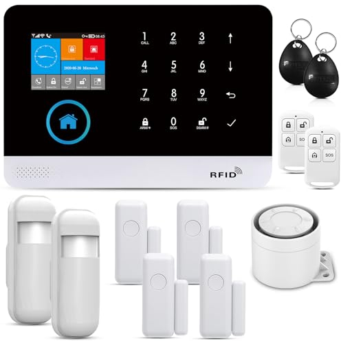 PGST Allarme Casa Senza Fili WiFi Wireless,GSM&WIFI, APP Smartlife e TUYA,12 Kits Sistema Allarme Casa, con Sirena, Sensori Per Porta Finestre, Sensore di Movimento