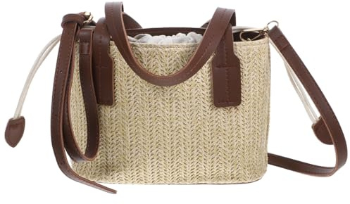 OATIPHO Straw Beach Bag for Women, Woven Shoulder Bags Summer Beach Tote with Drawstring Liner Portable Handbag for Picnic Travel Holiday Party Work Shopping (Brown)