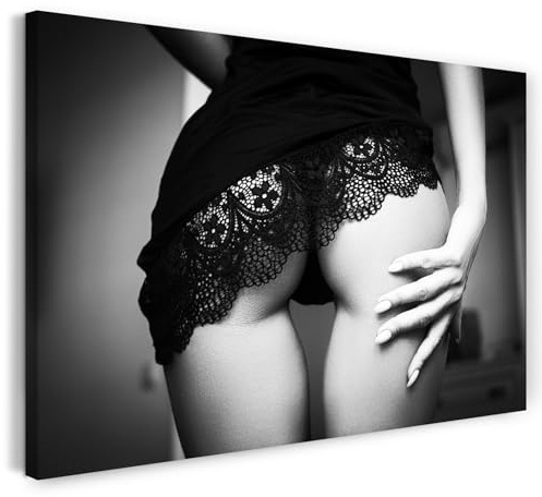 Printistico Leinwandbild (40x30cm) Frauen Fotografie schwarz weiß - Po mit Wäschekleid, echter Holz-Keilrahmen inkl. Aufhänger, handgefertigt in Deutschland