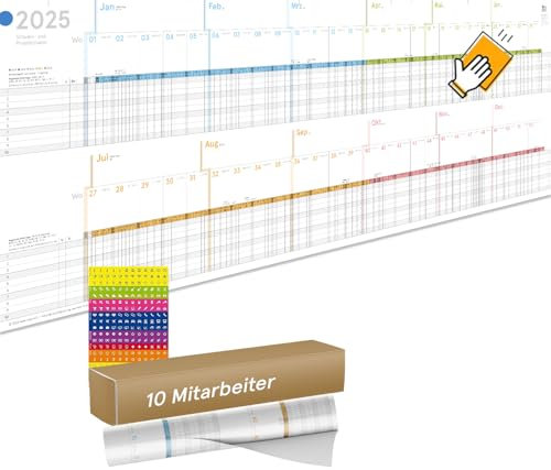 weekview Urlaubs- und Projektplaner 2026 abwischbar – Großer Dienst- und Personalplaner für bis zu 10 Mitarbeiter | Jahresübersicht mit Feiertagen, Ferien & Stickern | bescheibbar