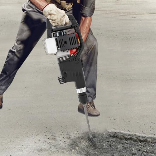 Petrol Demolition Hammer, 1200 W, 2 Stroke Chisel Hammer, Concrete Breaker, Hole Drill, Mortising Hammer, Sledge Hammer, 32.7CC, 30J Petrol Demolition Hammer with 3 Drills
