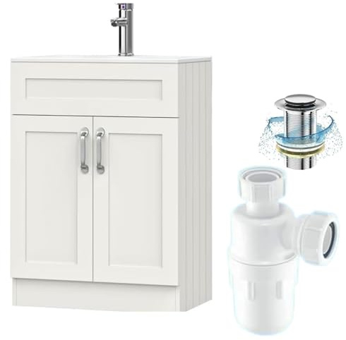 BELOFAY 500mm Under Sink Bathroom Cabinet Floor Standing Storage Cupboard Basin Unit, 500mm Vanity Unit Basin, Waste and Trap, Tap not Included (Crawley White)