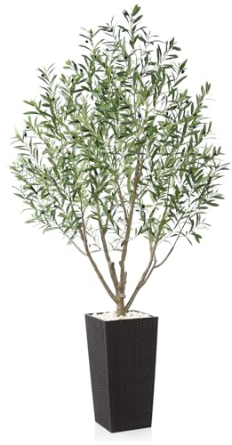 CROSOFMI Künstliche Olivenbaum Groß Künstliche Pflanzen 210 cm mit Pflanzentopf aus Kunststoff Kunstpflanzen wie Echt für Balkon Wohnzimmer Outdoor Deko (Braun)