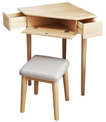 Hörnbyrå med lådor för små utrymmen – litet sminkbord för sovrum, triangulärt hörnsminkbord med förvaringslådor.