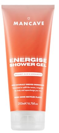 ManCave Gel Doccia Uomo Energise 200ml – Con Bergamotto, Muschio e Sandalo | Detergente Corpo Invigorente | Ingredienti Naturali,