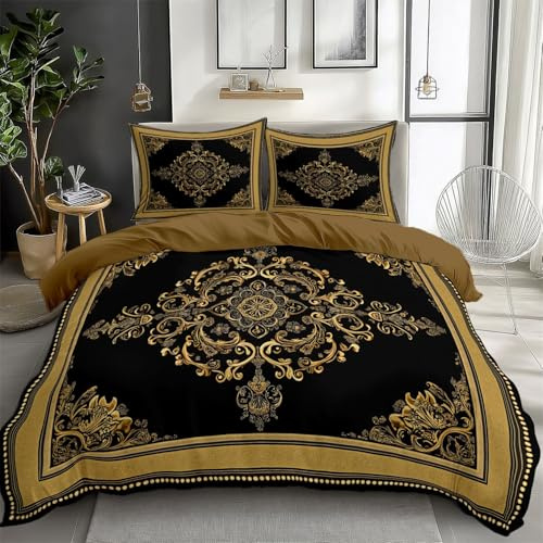 Soft Duvet Cover Set King Size, 3PCS Tan Comforter Cover Set, Double-Sided Microfiber Luxury Mandala Flower Duvet Cover with Pillow Shams Bedding Set, With Zipper
