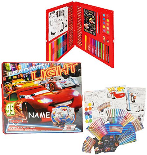 alles-meine.de GmbH XXL Stifte-Koffer - Cars - Lightning McQueen - incl. Namen - Kinder Bastelset Malen Stifte basteln - Schablonen - Francesco Luigi Finn Auto Fahrzeuge/Ma..