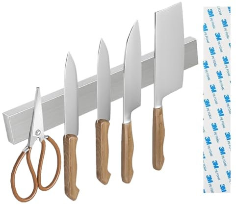 Tira magnética para cuchillos de 12 pulgadas, sin taladrar, soporte magnético de acero inoxidable con uso multiusos como soporte para cuchillos, soporte para utensilios de cocina, barra magnética