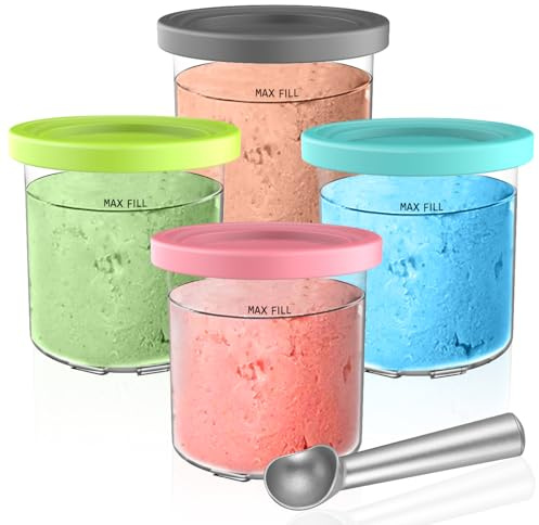Kssvzz 4 Pack Ice Cream Tubs Compatible with Ninja Creami NC300UK NC300UKCP NC301 NC299AMZ Series - BPA-Free, Dishwasher Safe with Aluminium Scoop