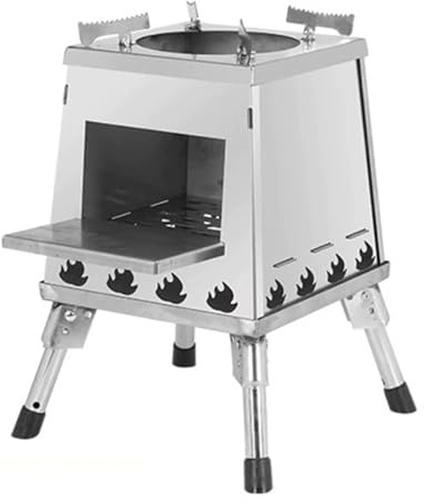 Height Retractable Wood Burning Heater, Outdoor Convenient Wood Burning Fire Stove, Tent Wood Fire Stove for Camping, Firewood Stove for Backyard Garden/Outdoors(Stainless color,L)