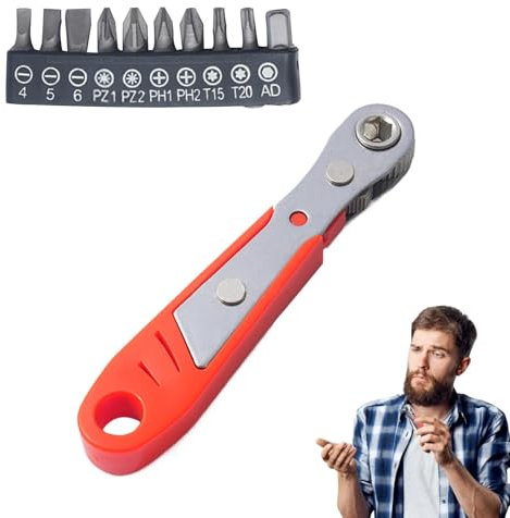 Ratchet Screwdriver Set - Set of 10 Bits Ratchet Wrench | 36 Tooth High-Strength Carbon Steel Right Angle Phillips Magnetic Screwdriver | Offset Screwdriver for Narrow Space, Home Repair Tools