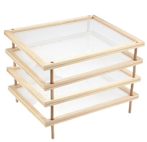 Herrb Drying Rack - Wooden Stackable Food Dryer with Net | Wood Pasta Drying Rack | Noodle Dryer Rack | Fruit Storage Rack | Food Dryer for Drying Fruits Meat Beef Household Kitchen