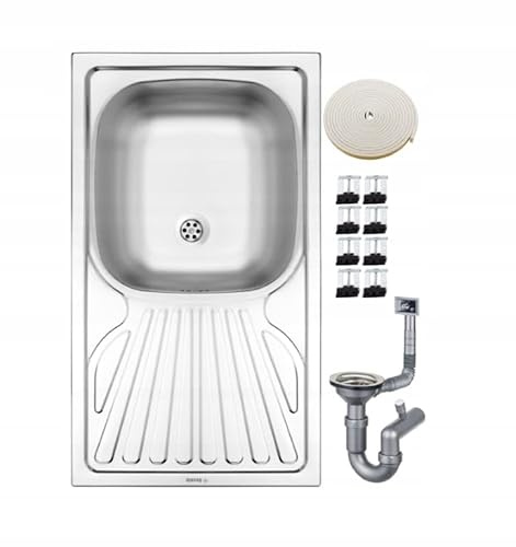 DomoDomo - Fregadero de cocina 1 seno con escurridor 76x43,5 cm - fregadero de acero inoxidable decor resistente - fregadero sobre encimera empotrado en la encimera