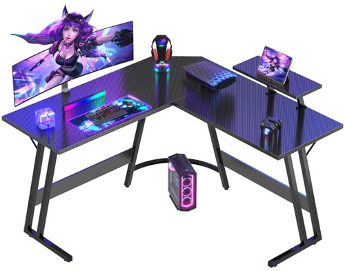 Devoko Bureau Gaming d'angle 120x120cm, Support Écran & Design L, Noir