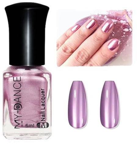 Chrome Nail Varnish - Pink Nail Varnish - Quick Dry Nail Polish Chip Resistant - 6ML Metallic Nail Polish Super Shine Gloss Nail Paint Manicure Salon DIY at Home