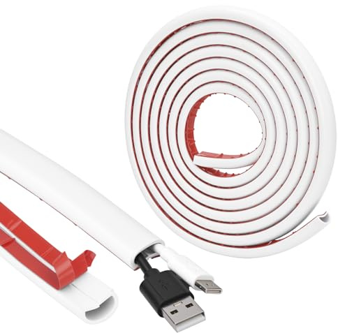 QWORK® 1 Piezas 3 Metro canaleta para Cables Blanca, Cubierta para Cables autoadhesiva de Media caña, Ideal para Ocultar Cables y alambres eléctricos