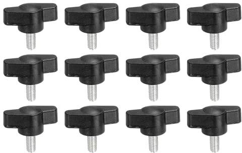 PATIKIL M5 x 10mm Tee Thumb Screws, 12 Pcs 27mm Width Carbon Steel Tee Wing Knobs Screws Clamping t Head Handles Thumbscrew Bolt Screw Kit for Replace Hand Tightening Knob Supply, Black