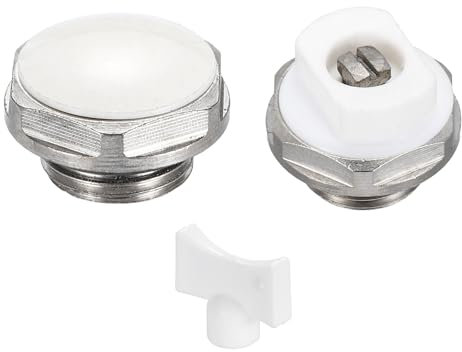 PATIKIL Juego de Válvulas de Purga de Aire para Radiador con Roscado Macho 3/8 BSP y Llave, Tapón de Latón Niquelado para Radiador de Calefacción, Color Plateado Blanco
