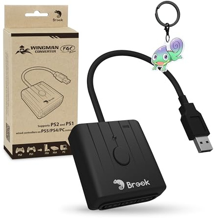 Brook Wingman FGC Retro med nyckelring – PS1 och PS2-kontroll för PS5, PS4, PC – Turbo, Remap, Macro – X-Input – kompatibel med dansmattor, arkadpinnar, rytmspelkontroller