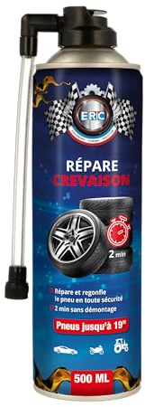 ERC | Répare crevaison | Aérosol | Bombe anti-crevaison | Réparation rapide en 2 minutes | Regonfle voitures, motos & engins avec chambres à air ou tubeless | Pneu jusqu'à 19 pouces | 500 ml