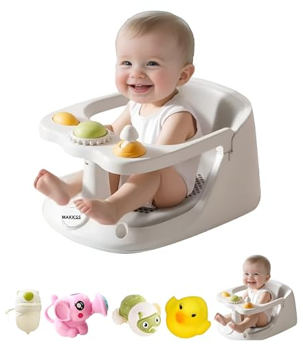 Makkss Baby Bath Seat 6 Months + Toddler Bath Seat with Toys, Water Jug & 360° Bath Seat Support | Non-Slip Baby Bathtub Seat