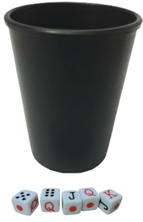 ANDINUS Set of 5 Poker Dice with Sturdy Plastic Cup - Board Game and Fun, Ideal for Meetings, Travel and Original Gift