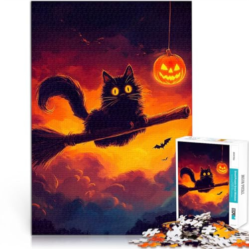 2000 Piece Puzzle For teenagers Black Cat on Broom Spielzeug-Intellektuelles Spiel Künstlersammlung, Bildende Kunst70x100cm