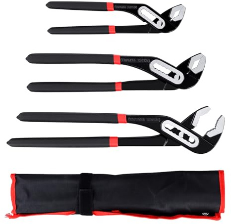 MUNGHOK 3 teilig Wasserpumpenzange Set, 200mm 250mm 300mm Wasserrohrzange Pumpenzange Set, Wasserpumpenzangen Verstellbare Rohrzange mit Rillen Gleitgelenk