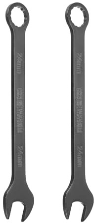 sourcing map 2Pcs Combination Wrench 24mm Metric 12-Point Box and Open End Chromium Vanadium Steel CR-V Double Ended Spanner Tool for Automotive Pipe Furniture Machinery DIY Repair, Black