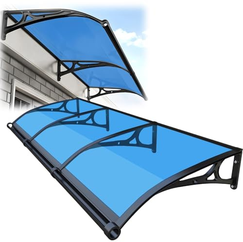 Awning for Door Entrance, Polycarbonate Window Door Awning Canopy, Modern Style, Front Doors Overhang Awnings UV Rain Snow Proof Canopy 24x24in~47x228in(Lake blue,47x142in/120x360cm)