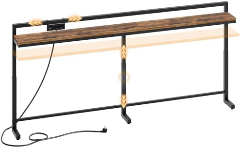 YATINEY 200 cm Konsolentisch mit Verstellbarer Höhe (70–90 cm), Langer schmaler Flurtisch mit verschiebbarer Steckdosenleiste (2AC, 1USB-A, 1USB-C), Langer Eingangstisch für Wohnzimmer, XCT22CBR
