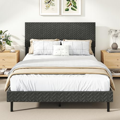 COSTWAY Sängklädselsäng med ribbotten, sängram med höjdjusterbar sänggavel, höjd 30 cm sängram utan madrass, i grått sammet (140 x 200 cm)