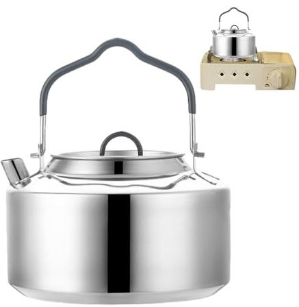 Bouilloire sifflante de camping – Bouilloire de camping – Acier inoxydable 304 d'une capacité de 1,2 L | avec poignée en caoutchouc anti-brûlure | Bouilloire portable d'extérieur pour camping