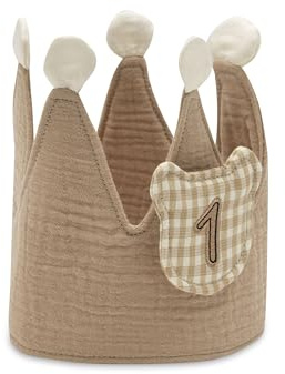 Jollein Geburtstagskrone Baby & Kind – Teddy Bear – Mit Zahlen 1-4 – Weiche Stoffkrone zum Binden – Wiederverwendbar – Für Geburtstage, Fotos & Kinderfeste