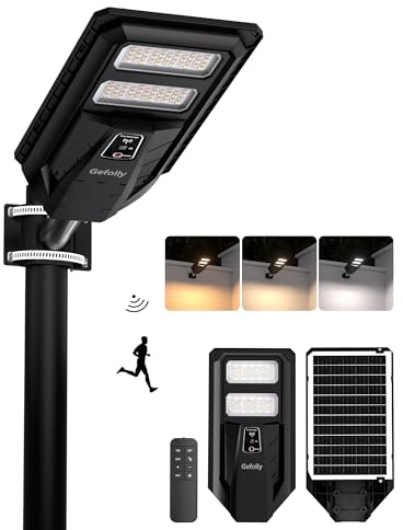 Gefolly Lampione Solare LED Esterno, Led Lampioni da esterni con Telecomando, 3000K/4000K/6000K Luz de Seguridad Jardín, IP67 Impermeabili Lampioni per Strada, Cortile, Garage, Giardino -1Pack