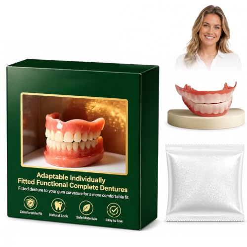 DUMGAR Dentier Jeux de Immédiat Prothèse Dentaires Cosmétiques Dentier Silicone Haut Et Bas Sourire Parfait, Amovible Naturel Fausse Dents Provisoire Facette Dentaire, avec 50 g de Gel de Dentition（B）