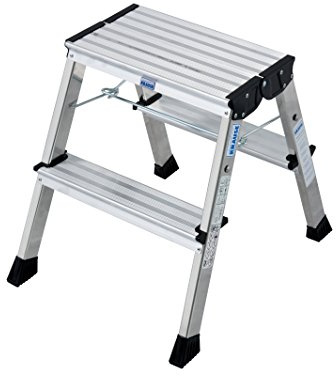 Krause 130037 Klapptritt 2 x 2 Stufen Aluminium, mit Roll-Stop-Automatik