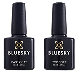 Bluesky Top and Base Coat Set, Gel Nail Polishes, Long Lasting, Shiny High Gloss Finish, Clear, 2 x 15 ml (Requires Curing Under LED UV Lamp)