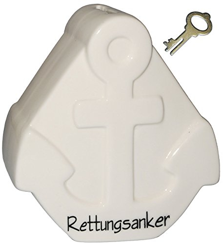 alles-meine.de GmbH Spardose - Rettungsanker/Anker - mit Schlüssel und Schloss - weiß - stabile Sparbüchse aus Porzellan/Keramik - Sparschwein - ideal zum Bemalen & Bekle..