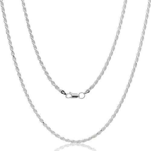 Aka Gioielli® - Kordelkette 3mm 925 Sterling Silber Rhodiniert - Silberkette Herren Damen Halskette Längen: 45 50 55 60 70 80 cm