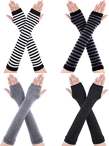 4 Paires Gants Longs sans Doigts Gants à Longueur de Coude Chauds avec Trou de Pouce pour Femmes (Jeu de Couleur 1)
