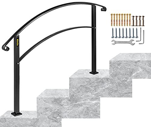 Happybuy Corrimano di Transizione Regolabile in Ferro Battuto 3FT Nero Opaco per 3 Gradini